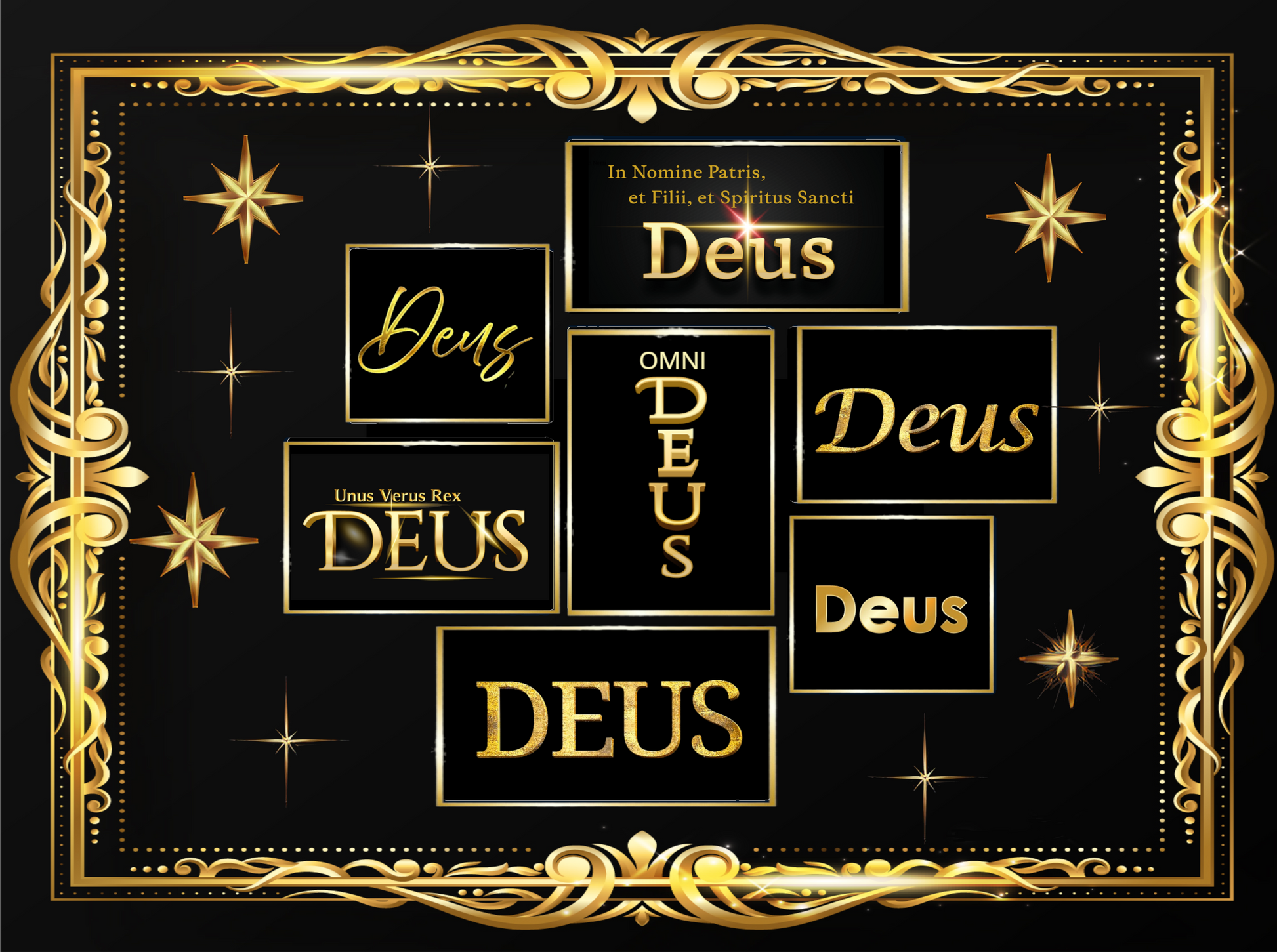 Deus Black & Gold Inspirational Framed Poster — Wooden Frame Wall Art