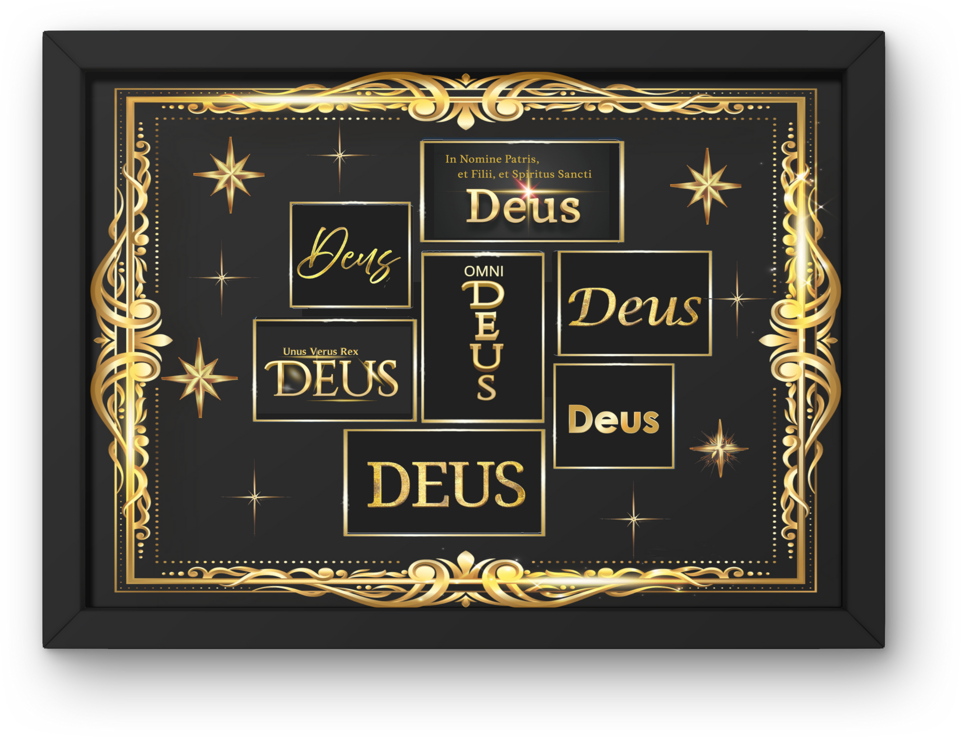 Deus Black & Gold Inspirational Framed Poster — Wooden Frame Wall Art