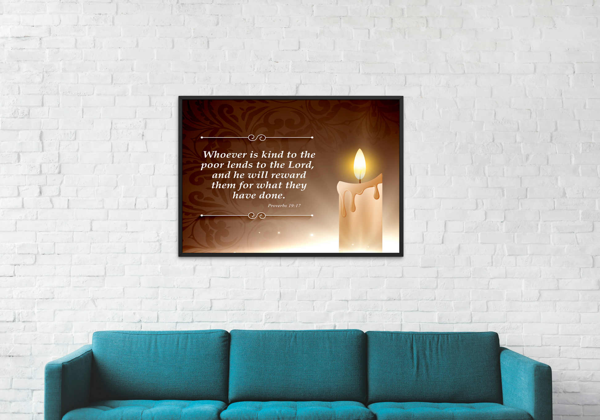 Proverbs 19:17 Candle Inspirational Scripture Print by Grace Canvas Shop
