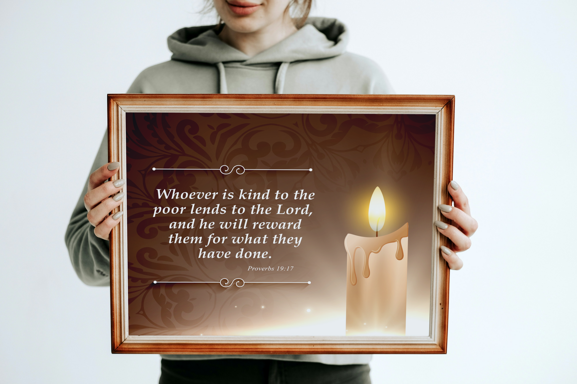 Proverbs 19:17 Candle Inspirational Scripture Print by Grace Canvas Shop