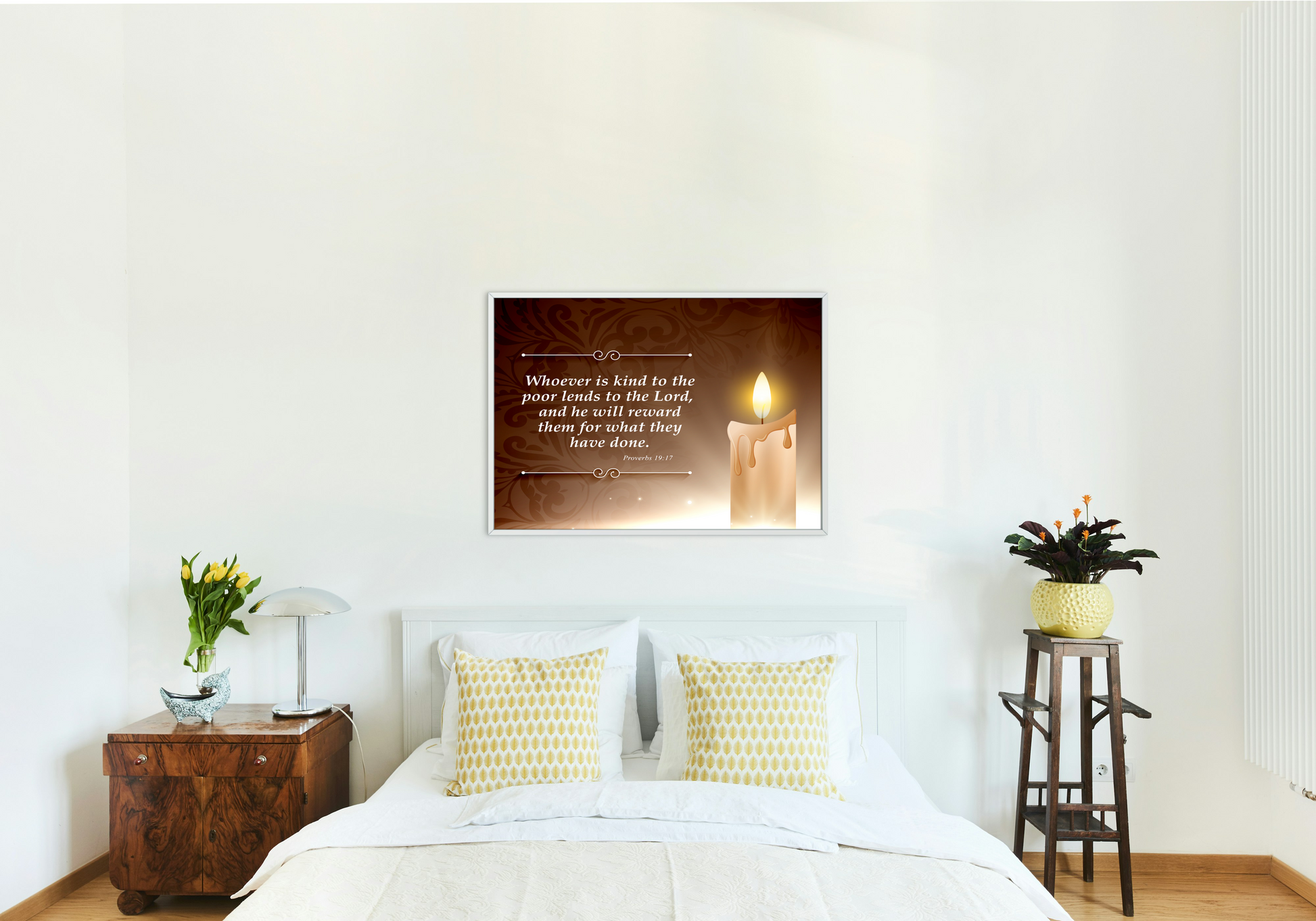 Proverbs 19:17 Candle Inspirational Scripture Print by Grace Canvas Shop
